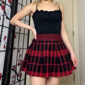 Red & Black Plaid High-Waisted Skirt